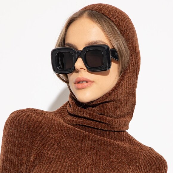 Loewe Women Sunglasses Shiny Black Smoke Geometric Square LW40098I 01A BRAND NEW